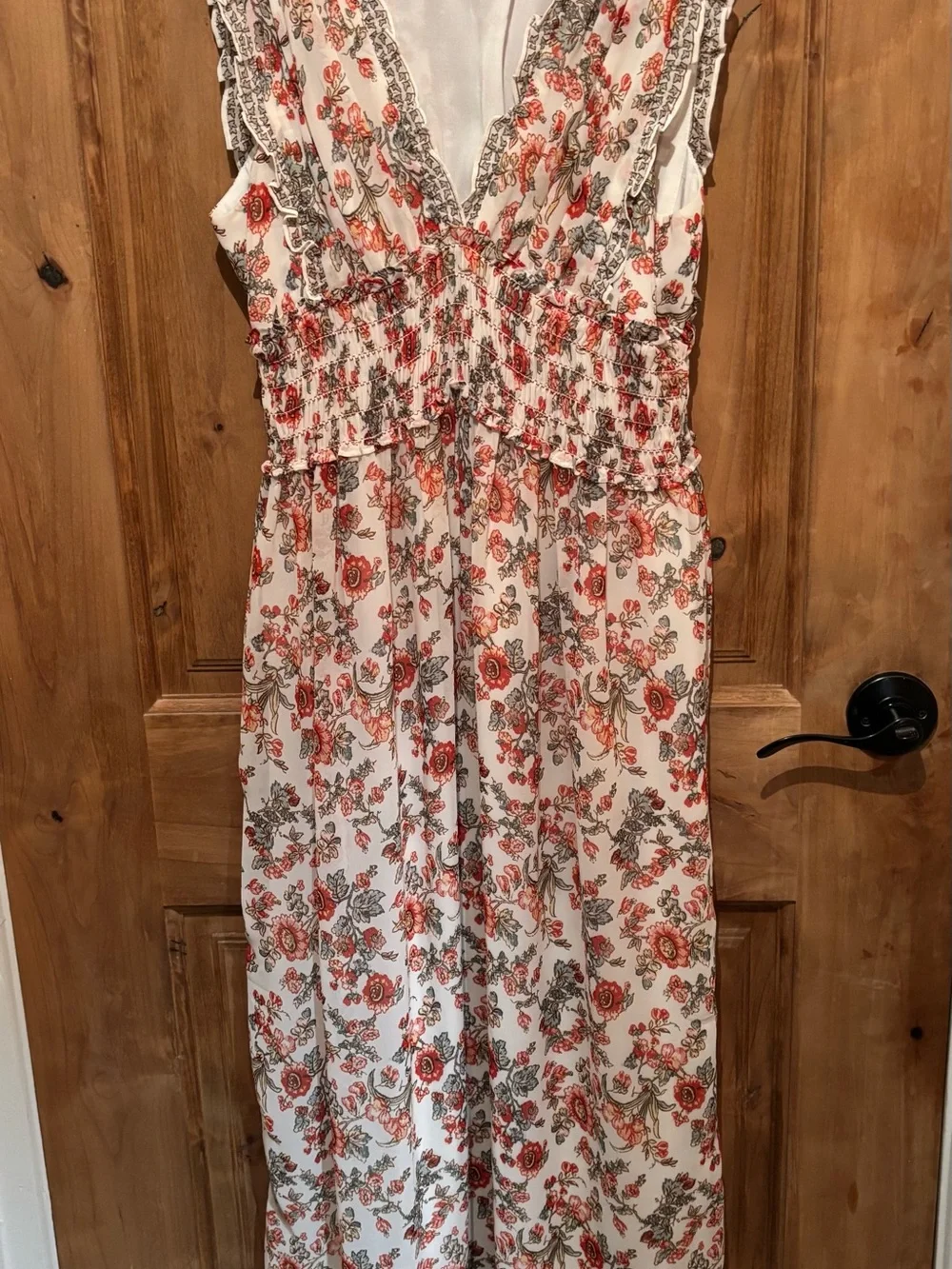 Max Studio Cream Maxi Dress with Coral Floral Print - Picture 1 of 3